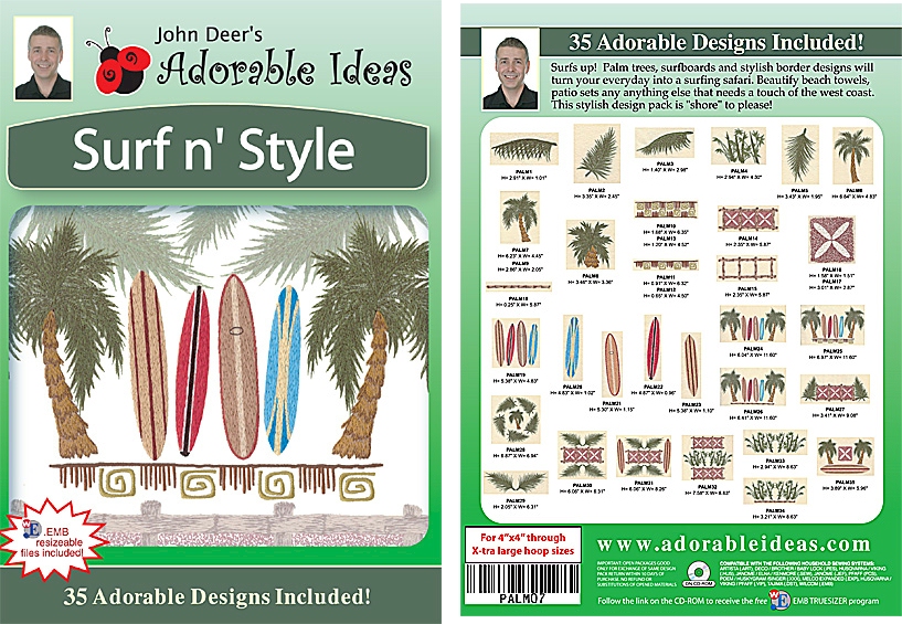 Surf N Style Embroidery Designs by John Deer's Adorable Ideas - Multi-Format CD-ROM