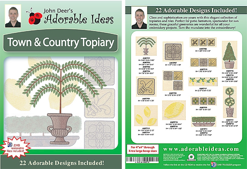 Town and Country Topiary Embroidery Designs by John Deer's Adorable Ideas - Multi-Format CD-ROM