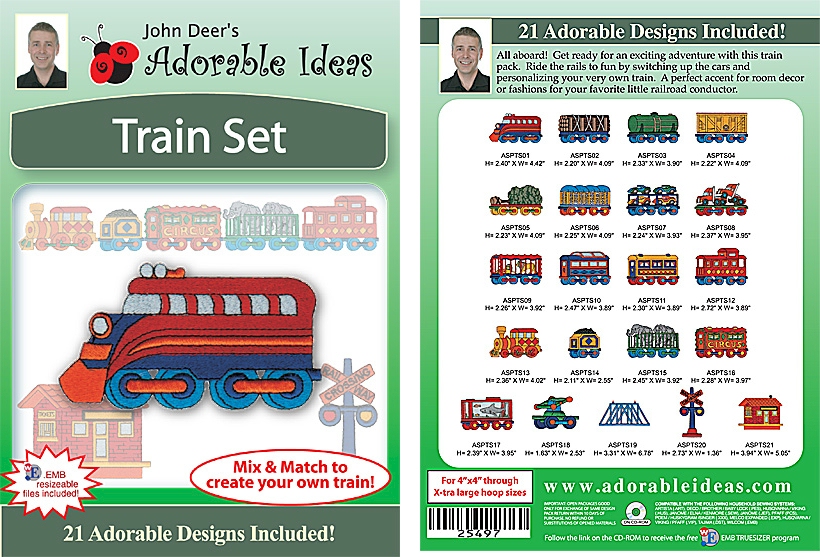 Train Set Embroidery Designs by John Deer's Adorable Ideas - Multi-Format CD-ROM