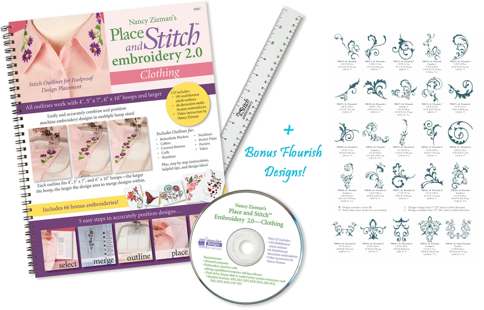 Place and Stitch Embroidery 2.0 - Clothing Template Software + BONUS FLOURISH DESIGNS