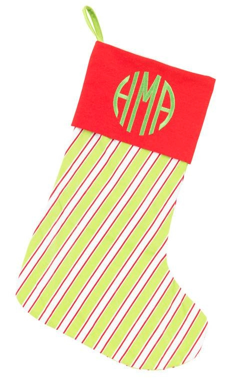 Chistmas Stocking Embroidery Blanks - Green Stripe - CLOSEOUT