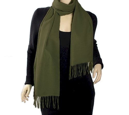 Cashmere-Feel Fringed Scarf Embroidery Blanks - OLIVE GREEN - CLOSEOUT