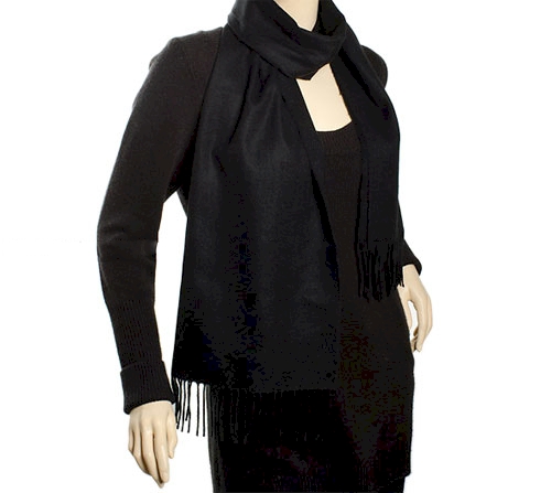 Cashmere-Feel Fringed Scarf Embroidery Blanks - BLACK - CLOSEOUT