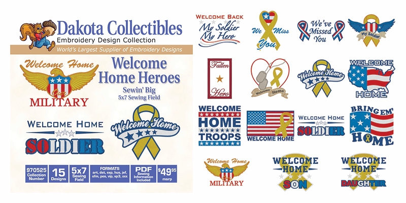 Welcome Home Heroes Embroidery Designs by Dakota Collectibles on a CD-ROM 970525