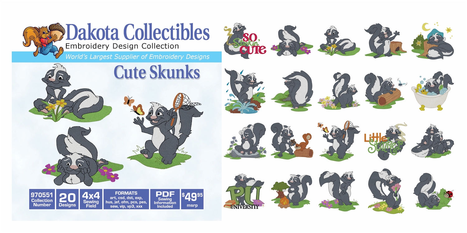 Cute Skunks Embroidery Designs by Dakota Collectibles on a CD-ROM 970551