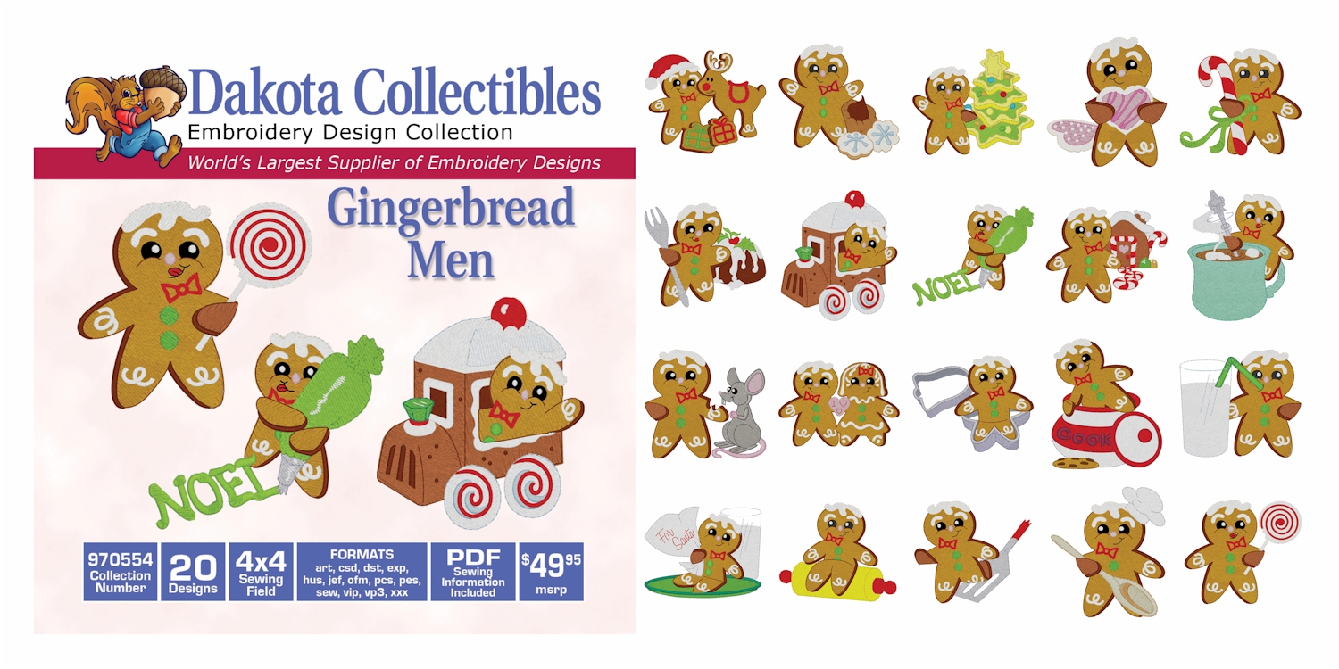 Gingerbread Men Embroidery Designs by Dakota Collectibles on a CD-ROM 970554