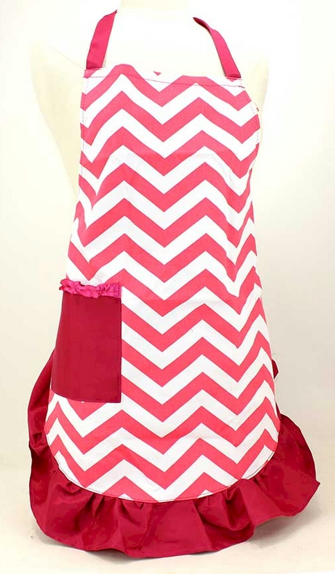 Full Length Chevron Apron Embroidery Blanks - HOT PINK