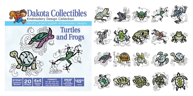 Turtles & Frogs Embroidery Designs by Dakota Collectibles on a CD-ROM 970567