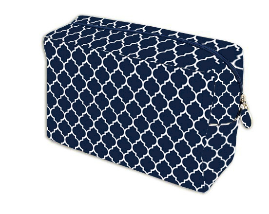 Quatrefoil Cosmetic Bag Embroidery Blanks - NAVY - CLOSEOUT