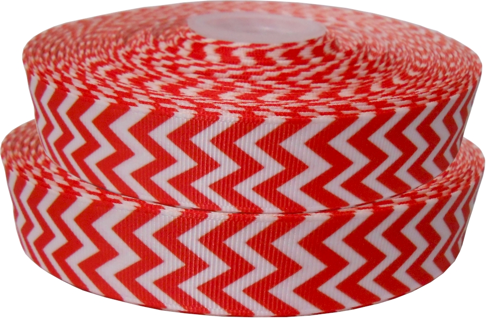 Chevron Grosgrain Ribbon in Tomato Red - 7/8" x 1 Yard