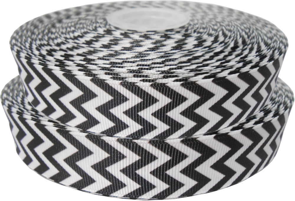 Chevron Grosgrain Ribbon in Black - 7/8" x 1 Yard