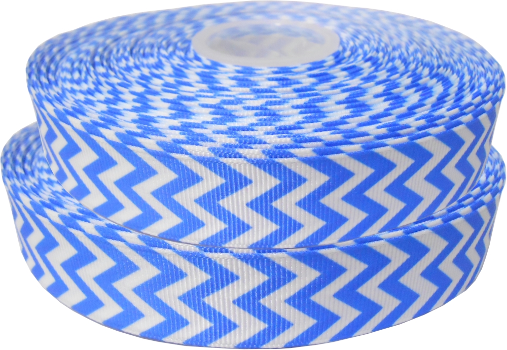 Chevron Grosgrain Ribbon in Neon Blue - 7/8" x 1 Yard