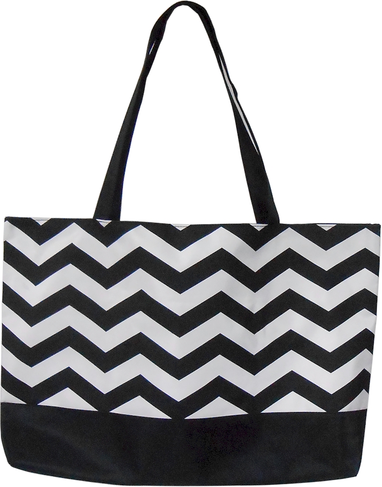Chevron Oversized Summer Tote Embroidery Blanks - BLACK - CLOSEOUT