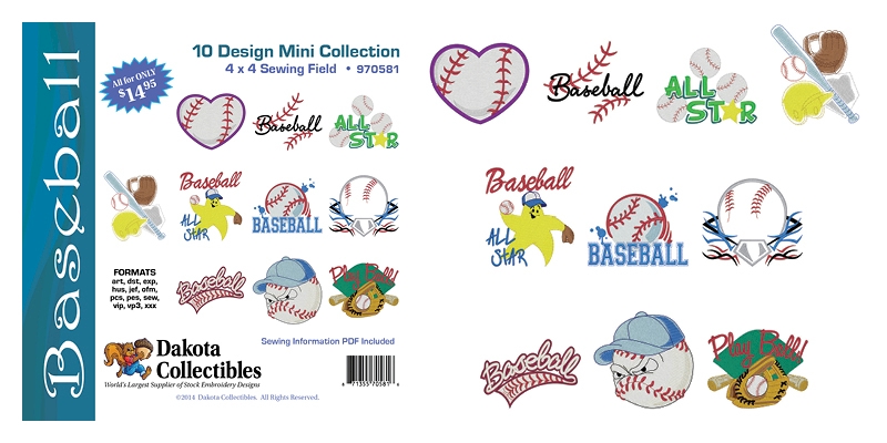 Baseball Mini Collection of Embroidery Designs by Dakota Collectibles on a CD-ROM 970581