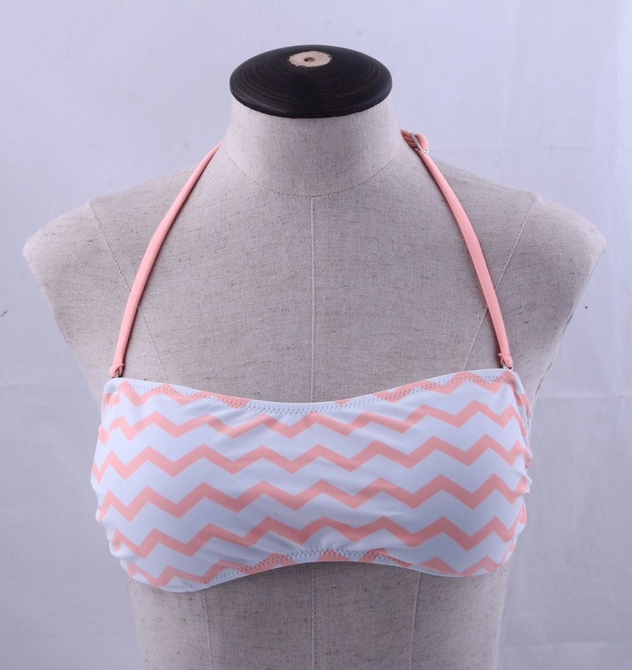 Bandeau Bikini Swimsuit Top - PEACH CHEVRON