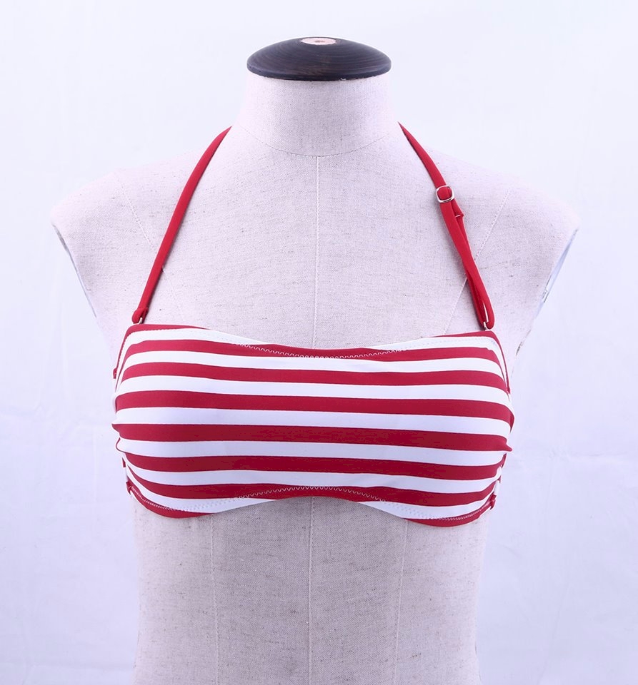 Bandeau Bikini Swimsuit Top - RED & WHITE STRIPE - CLOSEOUT