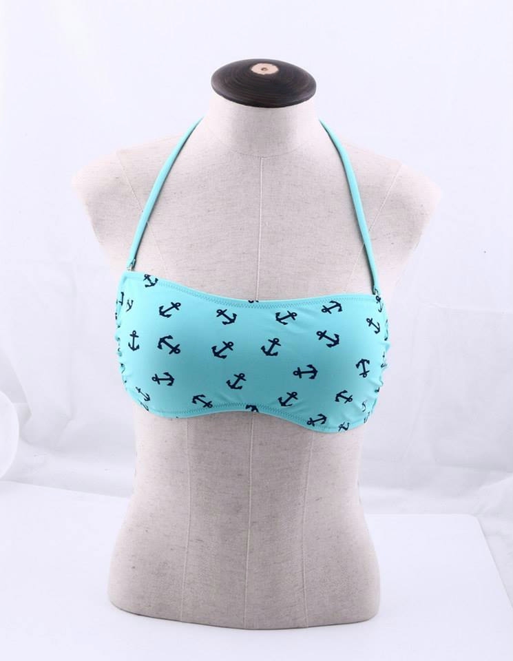 Bandeau Bikini Swimsuit Top - AQUA ANCHOR