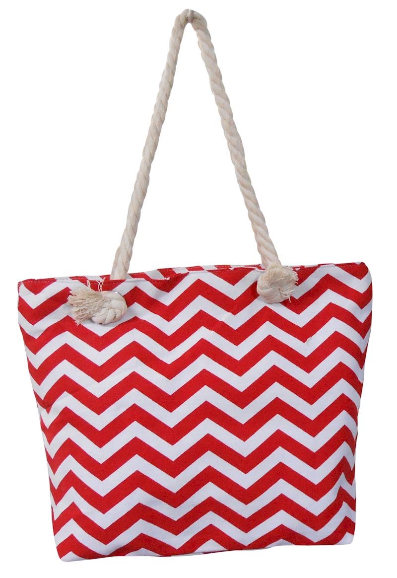 Canvas Rope Handle Tote Bag Embroidery Blanks - RED CHEVRON - IRREGULAR