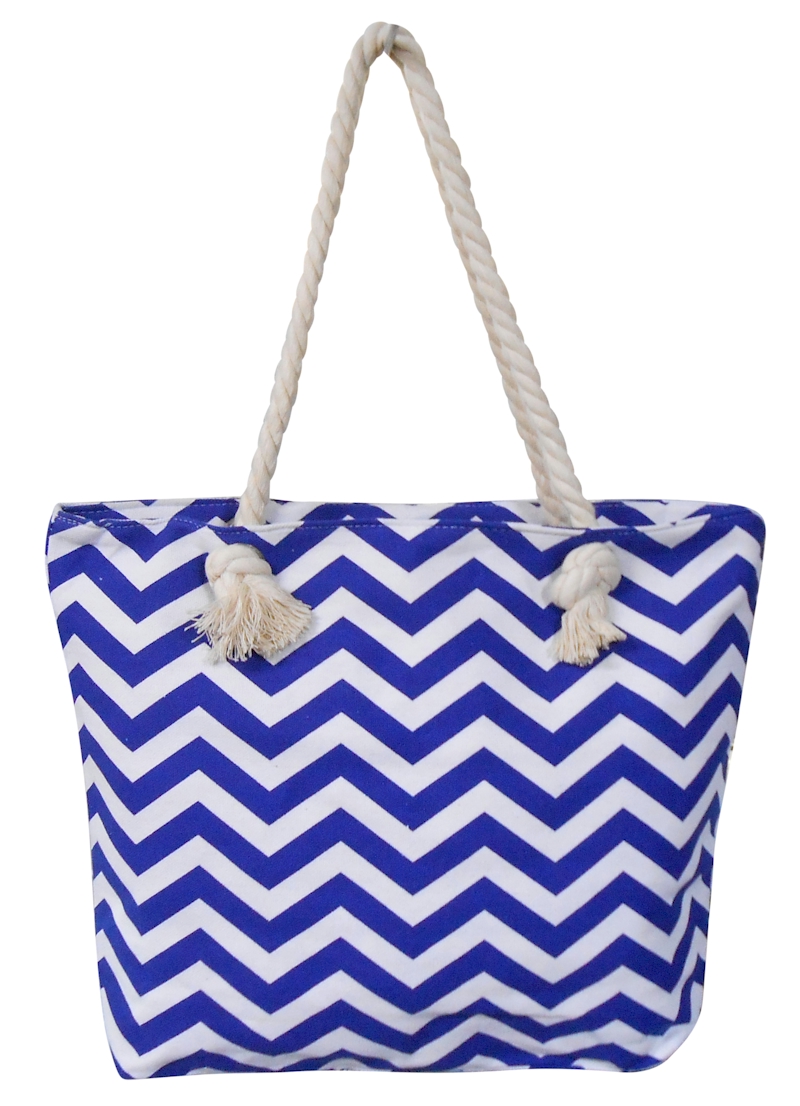 Canvas Rope Handle Tote Bag Embroidery Blanks - NAVY CHEVRON