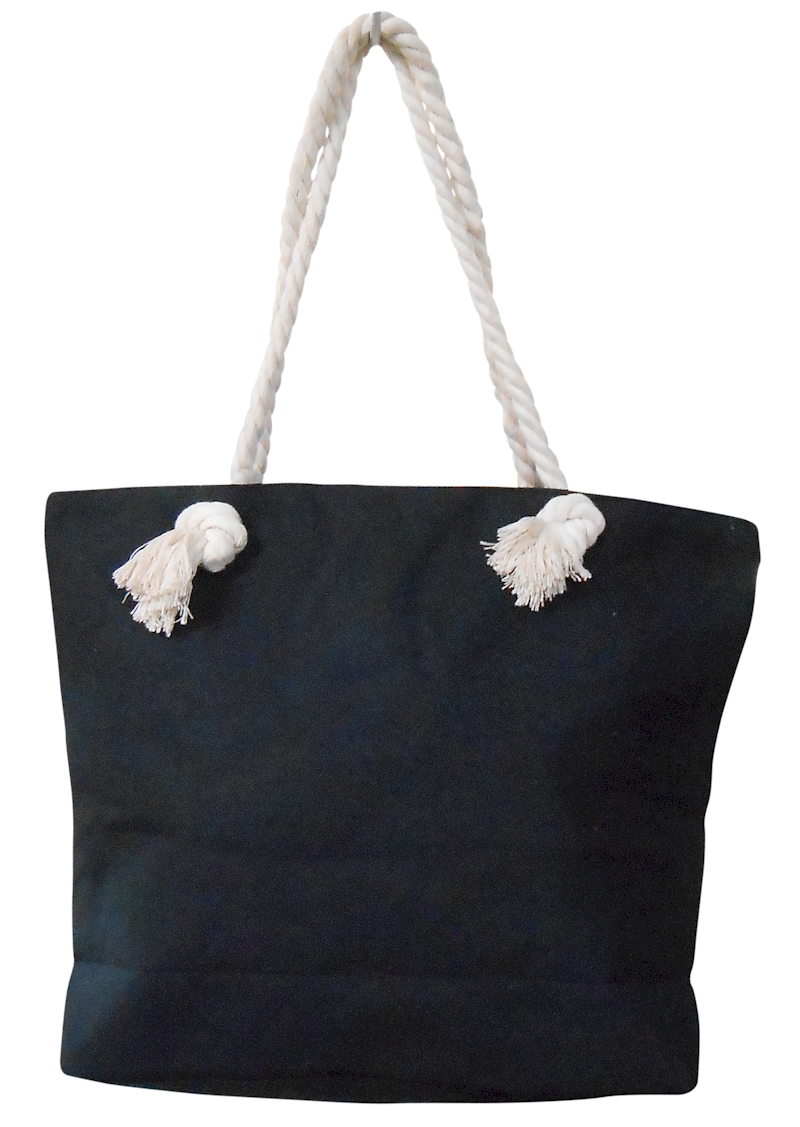 Canvas Rope Handle Tote Bag Embroidery Blanks - BLACK