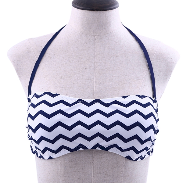 Bandeau Bikini Swimsuit Top - NAVY CHEVRON