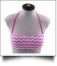 Bandeau Bikini Swimsuit Top -  HOT PINK CHEVRON