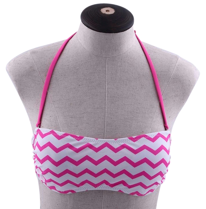 Bandeau Bikini Swimsuit Top -  HOT PINK CHEVRON