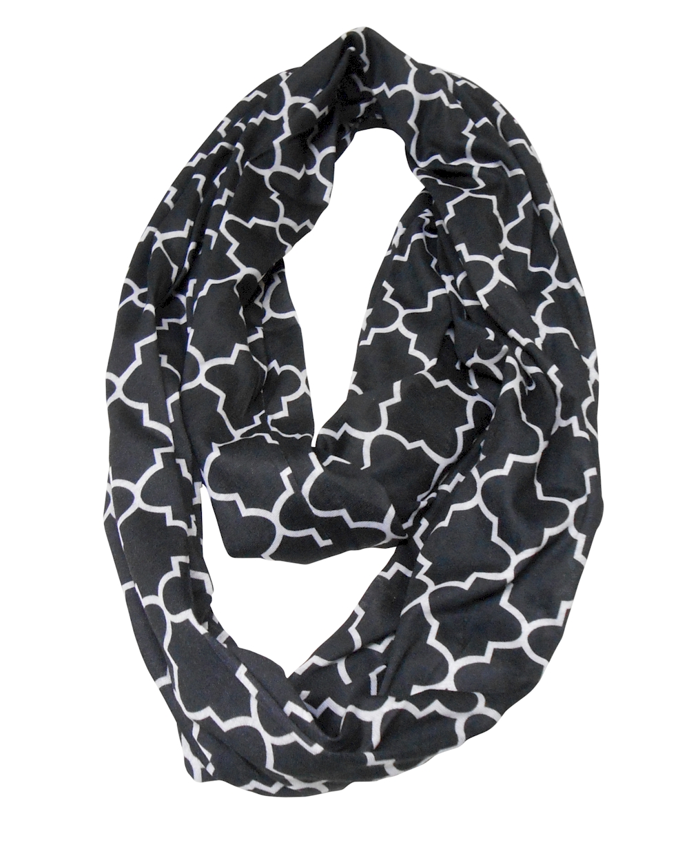 Quatrefoil Jersey Knit Infinity Scarf Embroidery Blanks - BLACK - CLOSEOUT
