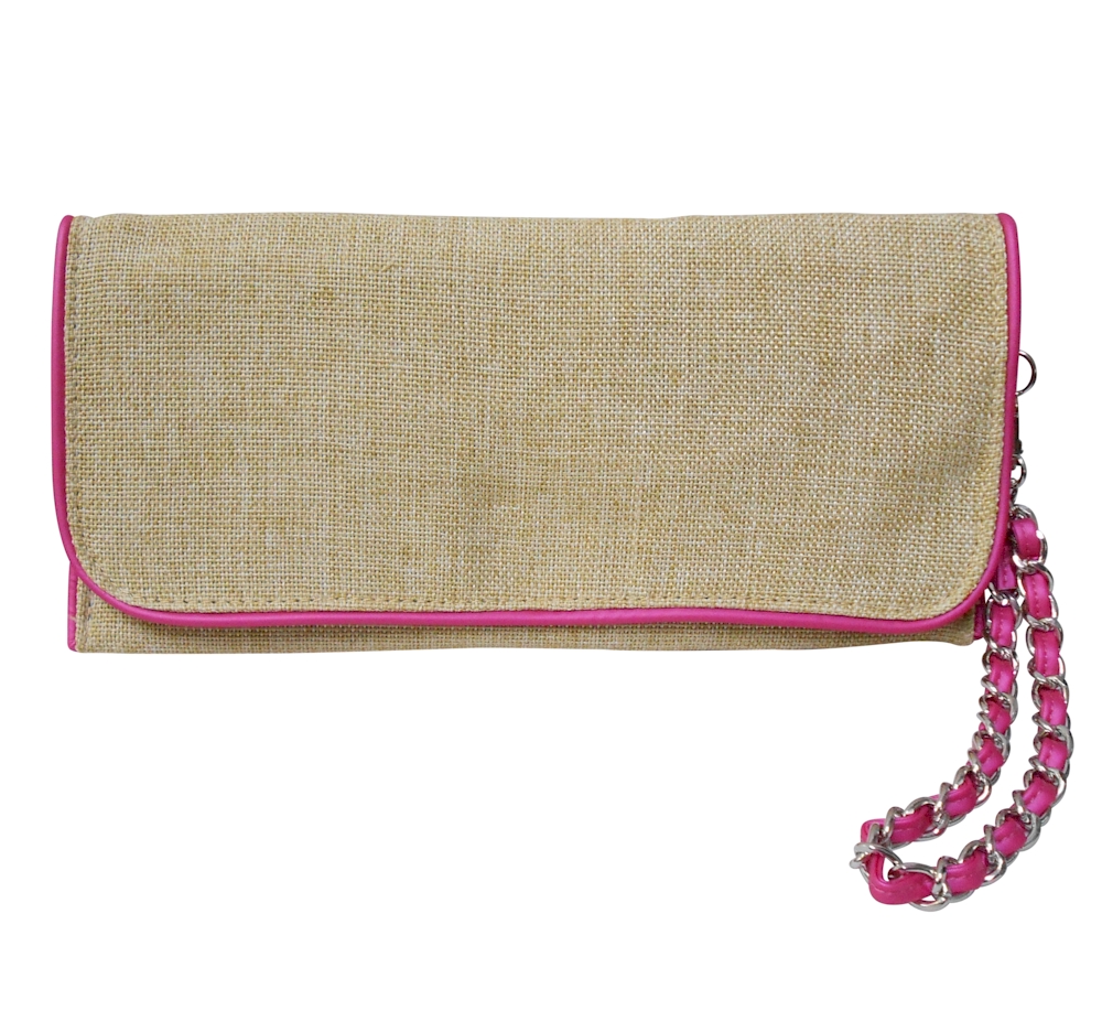Jute Island Clutch Wristlet with Chain Embroidery Blanks - HOT PINK - CLOSEOUT