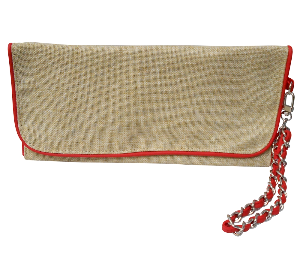 Jute Island Clutch Wristlet with Chain Embroidery Blanks - RED - CLOSEOUT