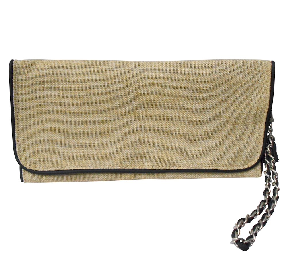 Jute Island Clutch Wristlet with Chain Embroidery Blanks - BLACK - CLOSEOUT