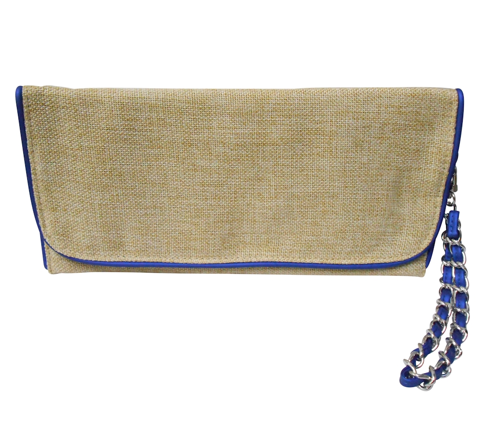 Jute Island Clutch Wristlet with Chain Embroidery Blanks - ROYAL BLUE - CLOSEOUT