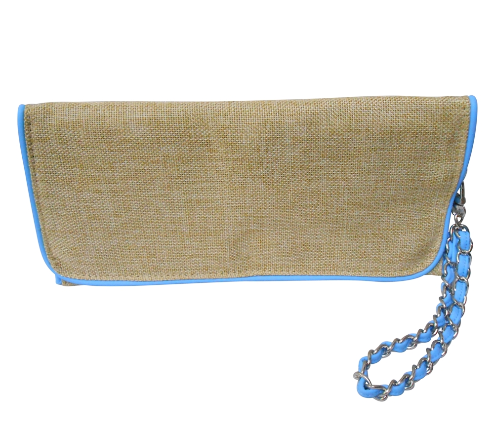 Jute Island Clutch Wristlet with Chain Embroidery Blanks - AQUA CLOSEOUT