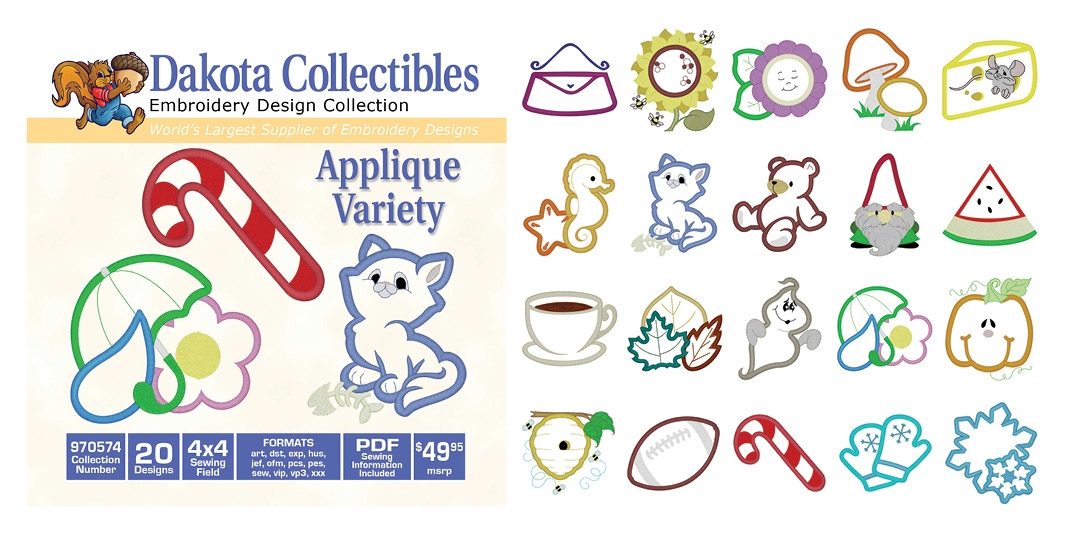 Applique Variety Embroidery Designs by Dakota Collectibles on a CD-ROM 970574