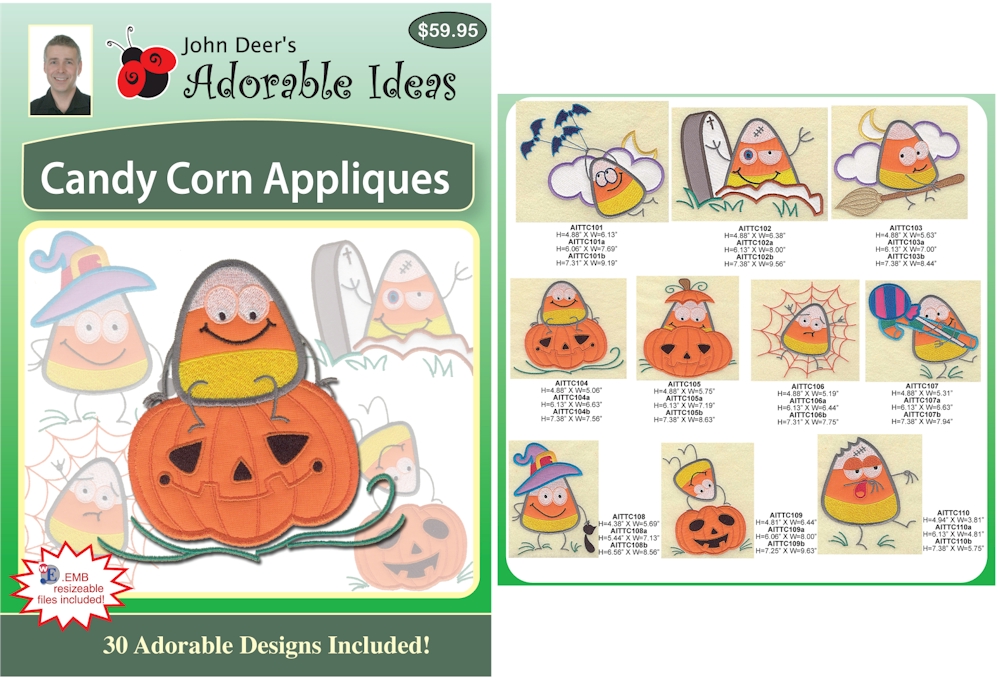 Candy Corn Appliques Embroidery Designs by John Deer's Adorable Ideas - Multi-Format CD-ROM