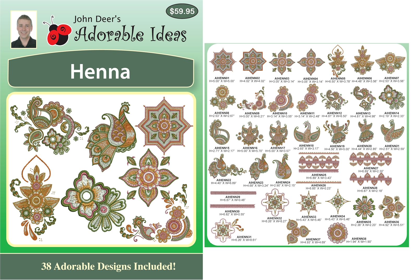Henna Embroidery Designs by John Deer's Adorable Ideas - Multi-Format CD-ROM