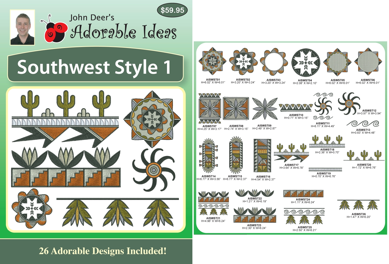 Southwest Style 1 Embroidery Designs by John Deer's Adorable Ideas - Multi-Format CD-ROM