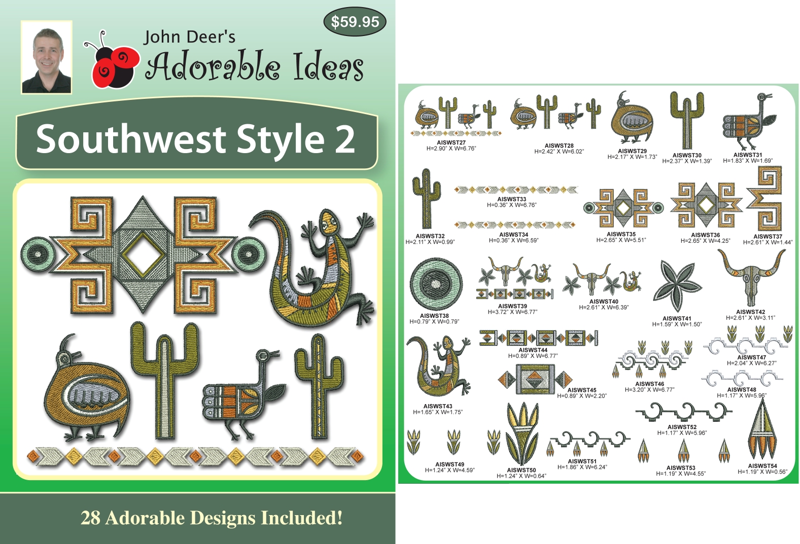 Southwest Style 2 Embroidery Designs by John Deer's Adorable Ideas - Multi-Format CD-ROM