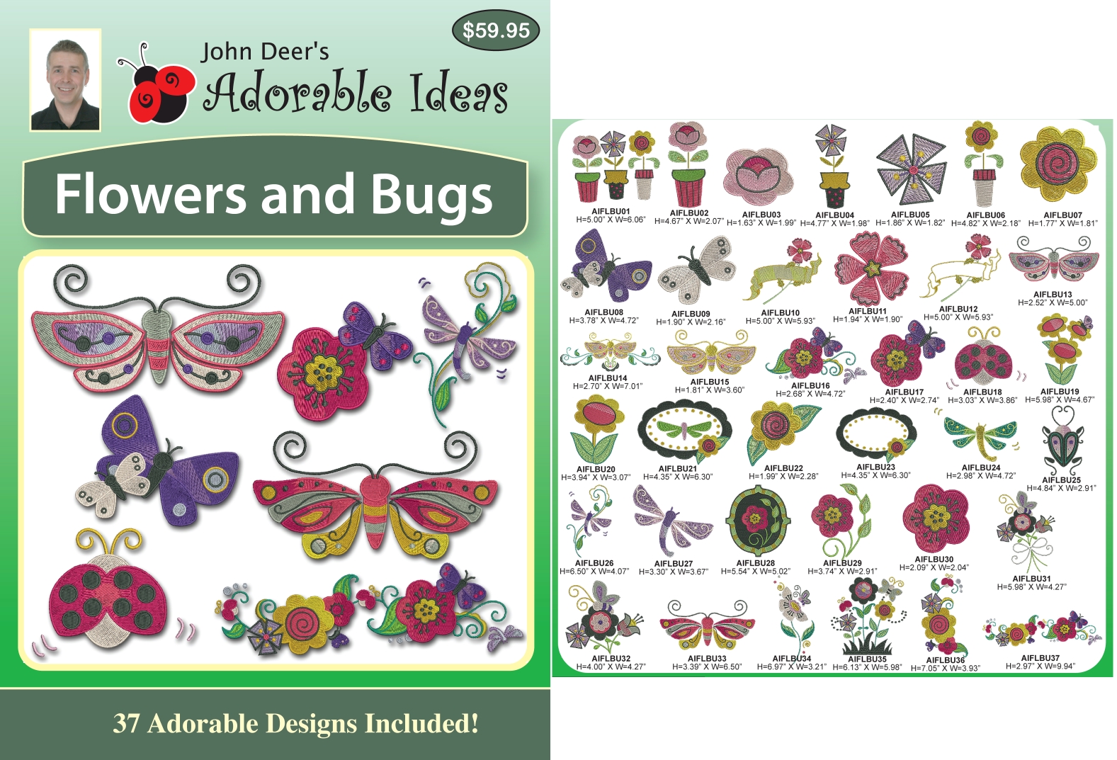 Flowers and Bugs Embroidery Designs by John Deer's Adorable Ideas - Multi-Format CD-ROM