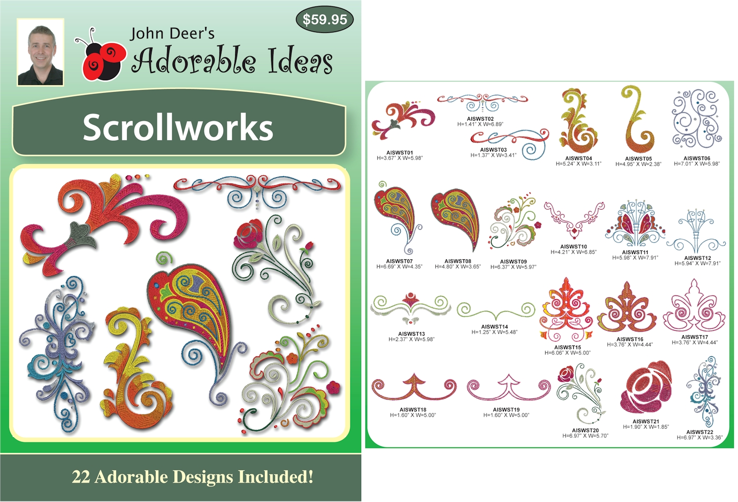 Scrollworks Embroidery Designs by John Deer's Adorable Ideas - Multi-Format CD-ROM