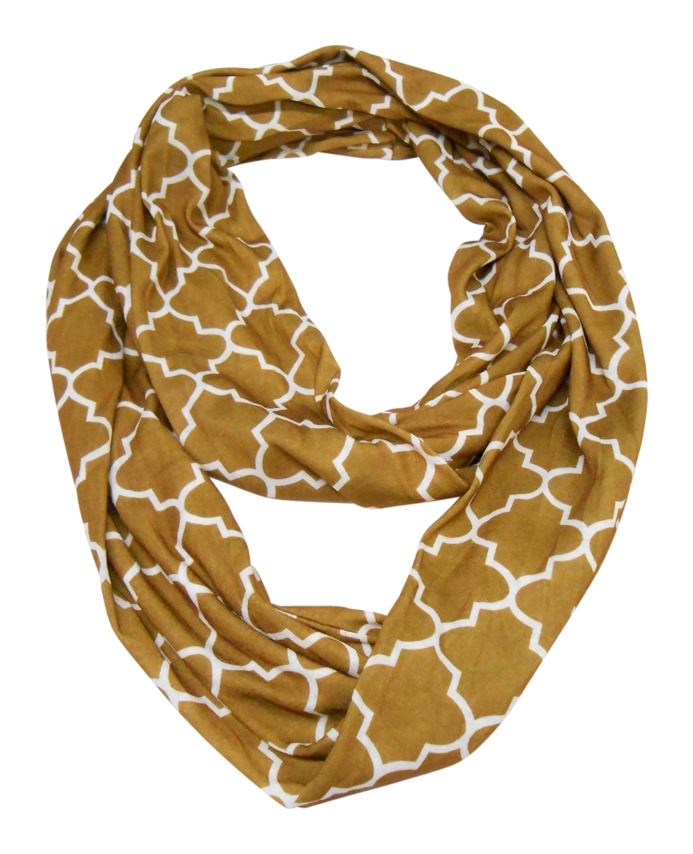 Quatrefoil Jersey Knit Infinity Scarf Embroidery Blanks - BROWN - CLOSEOUT