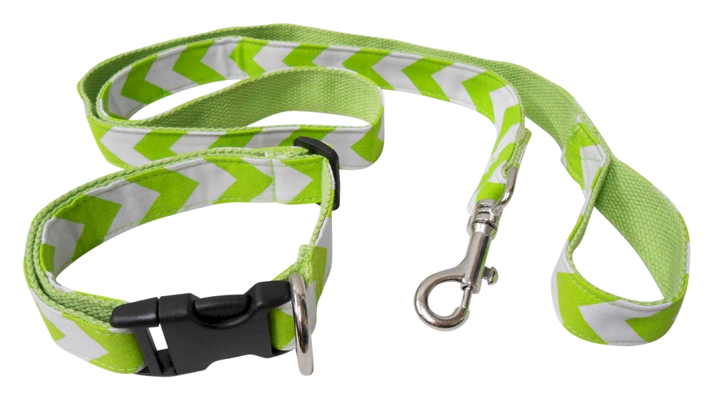 Chevron 48" Leash & Adjustable Collar Set - LIME - CLOSEOUT