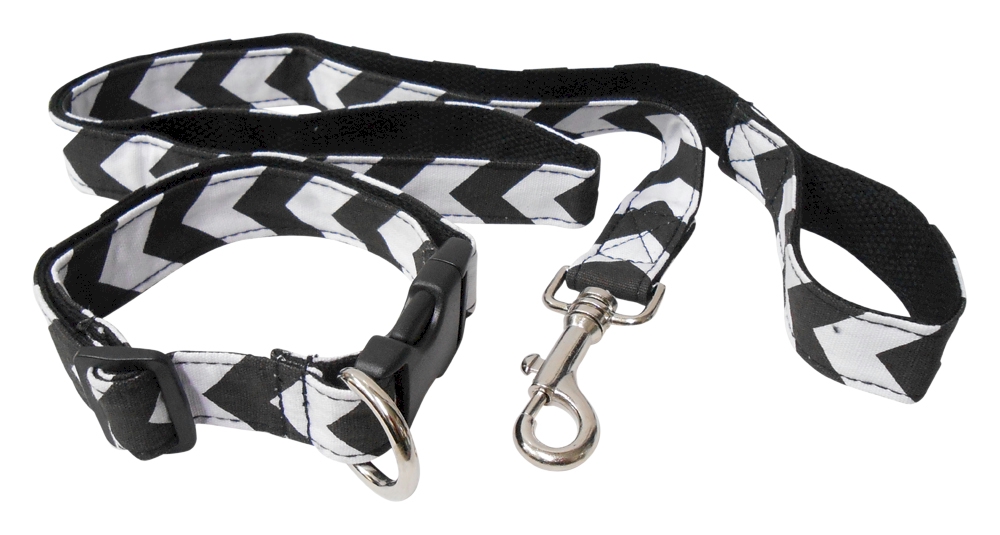 Chevron 48" Leash & Adjustable Collar Set - BLACK - CLOSEOUT