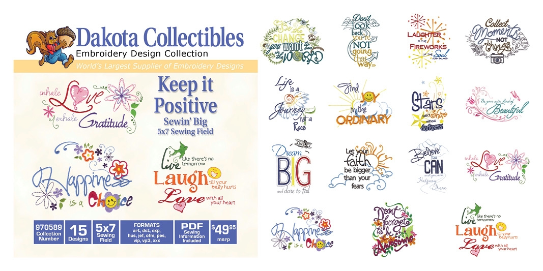 Keep It Positive Embroidery Designs by Dakota Collectibles on a CD-ROM 970589