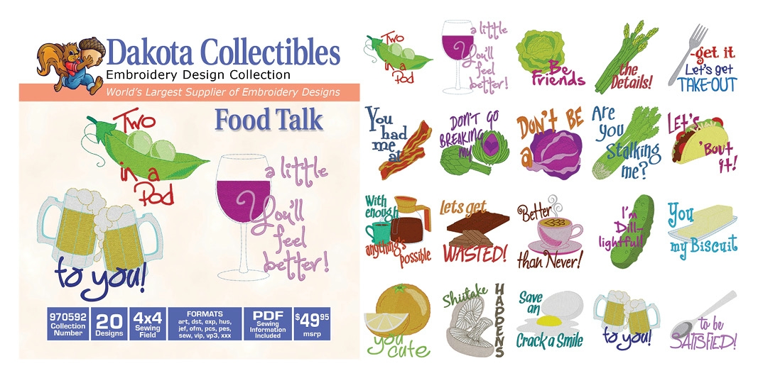 Food Talk Embroidery Designs by Dakota Collectibles on a CD-ROM 970592