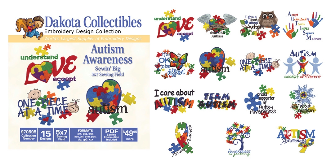 Autism Awareness Embroidery Designs by Dakota Collectibles on a CD-ROM 970595