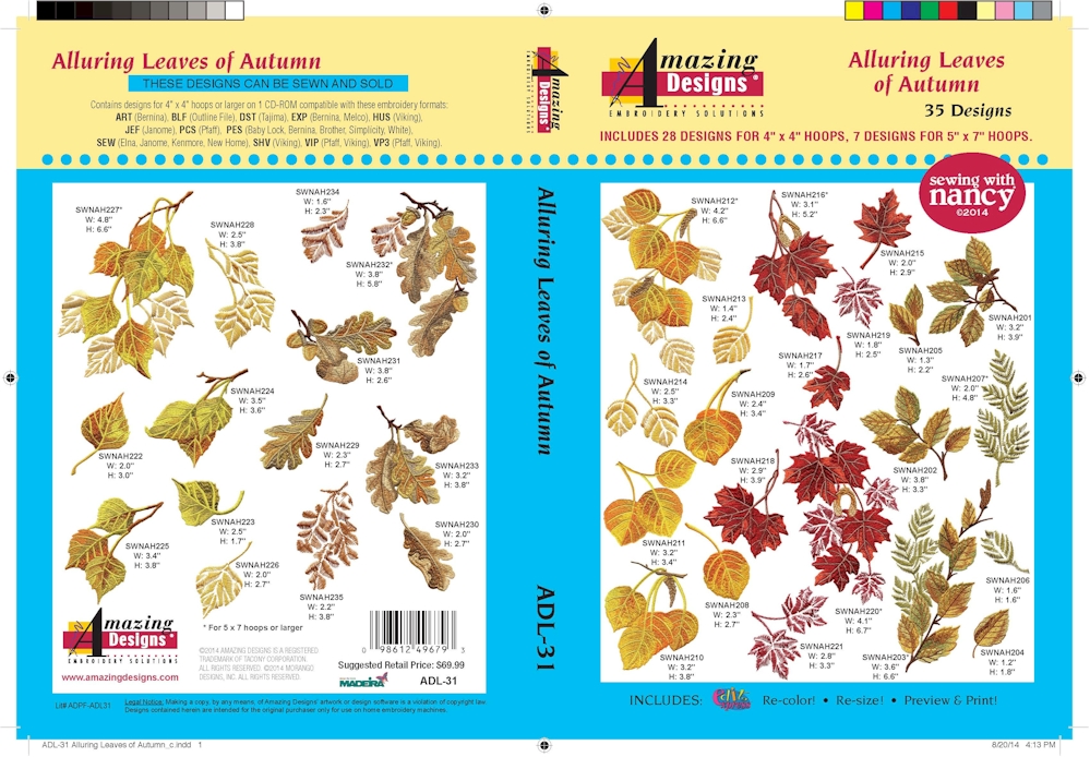 Alluring Leaves of Autumn Embroidery Designs by Amazing Designs on a Multi-Format CD-ROM ADL-31