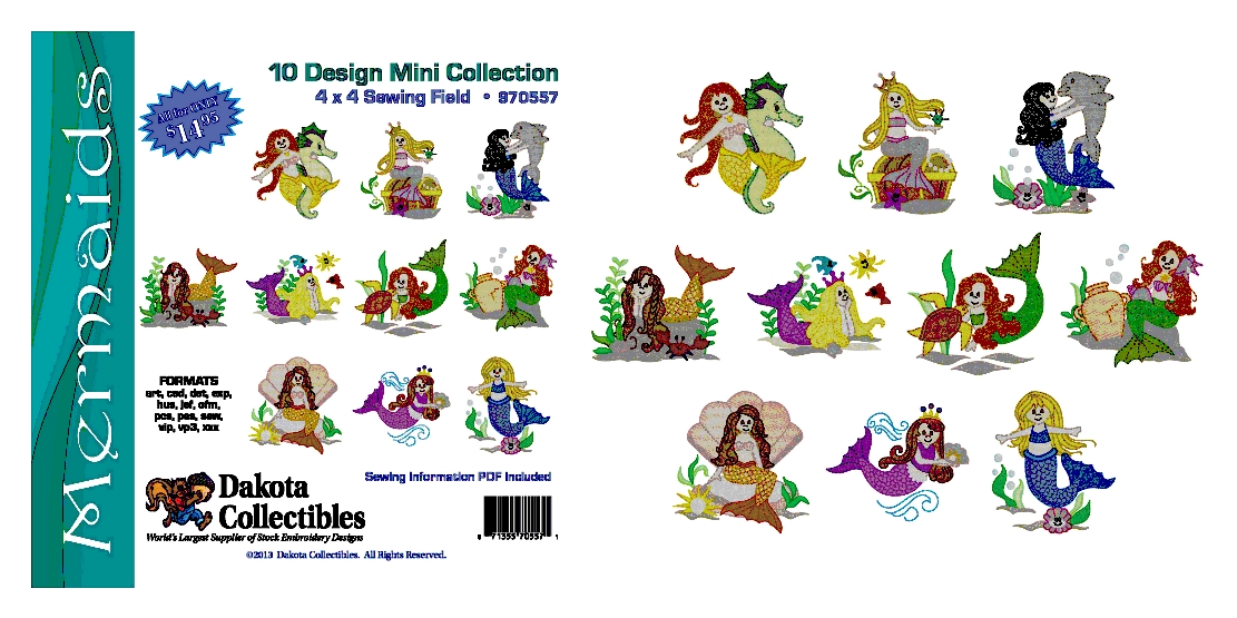 Mermaids Mini Collection of Embroidery Designs by Dakota Collectibles on a CD-ROM 970557 - CLOSEOUT