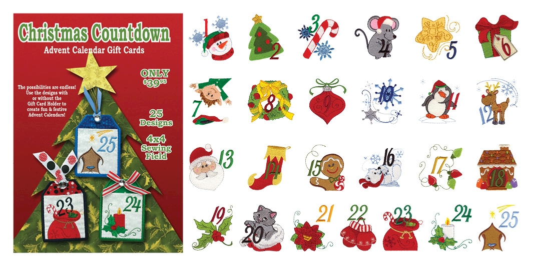 Christmas Countdown Advent Calendar Gift Cards Embroidery Designs by Dakota Collectibles on a CD-ROM 970594
