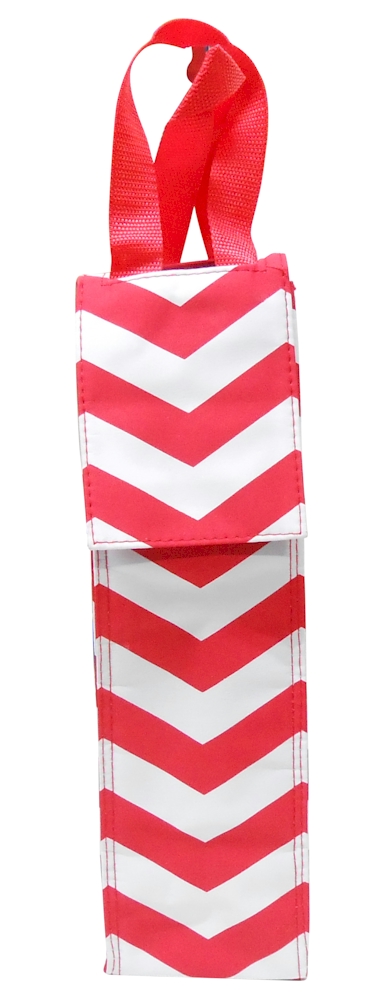 Insulated Wine Bottle Tote w/ Monogrammable Flap - RED CHEVRON